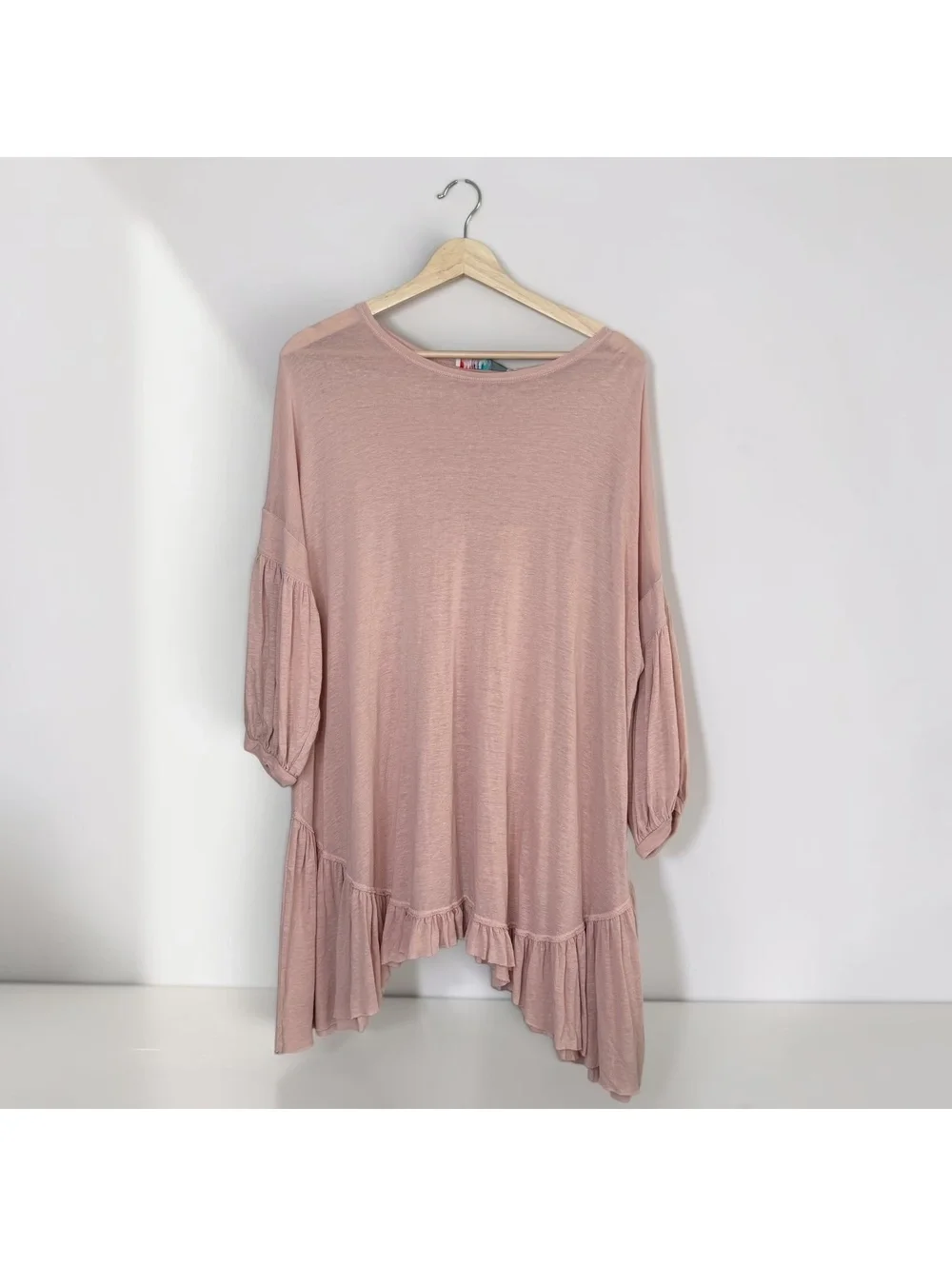 Free People Beach Pink Oversized Ruffle Hem Tunic Top Boho